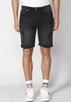 Koroshi Bermuda Cowboy Strecth Regular Fit- Jeansshort - Denim Black Denim